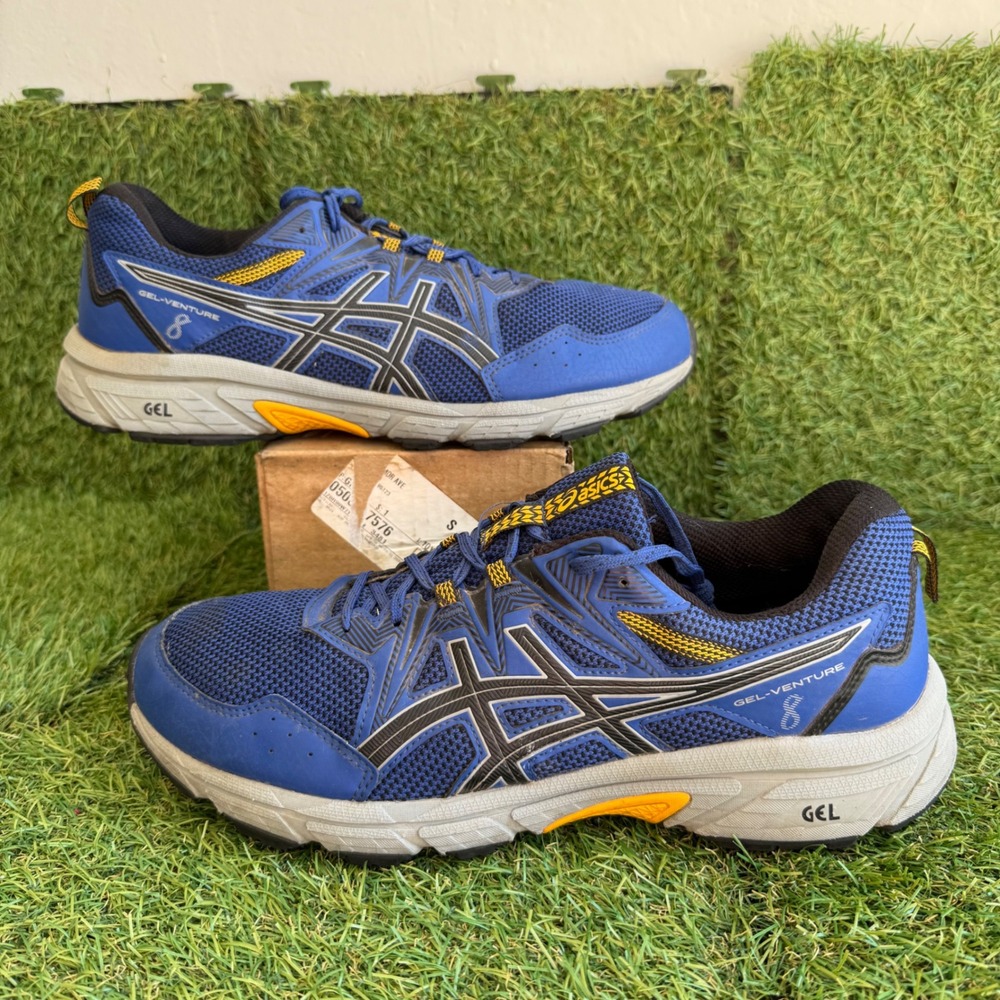 Asics Gel-Venture 8 Running Shoes Mens 12 Blue Yellow Trail Sneakers 1011A824